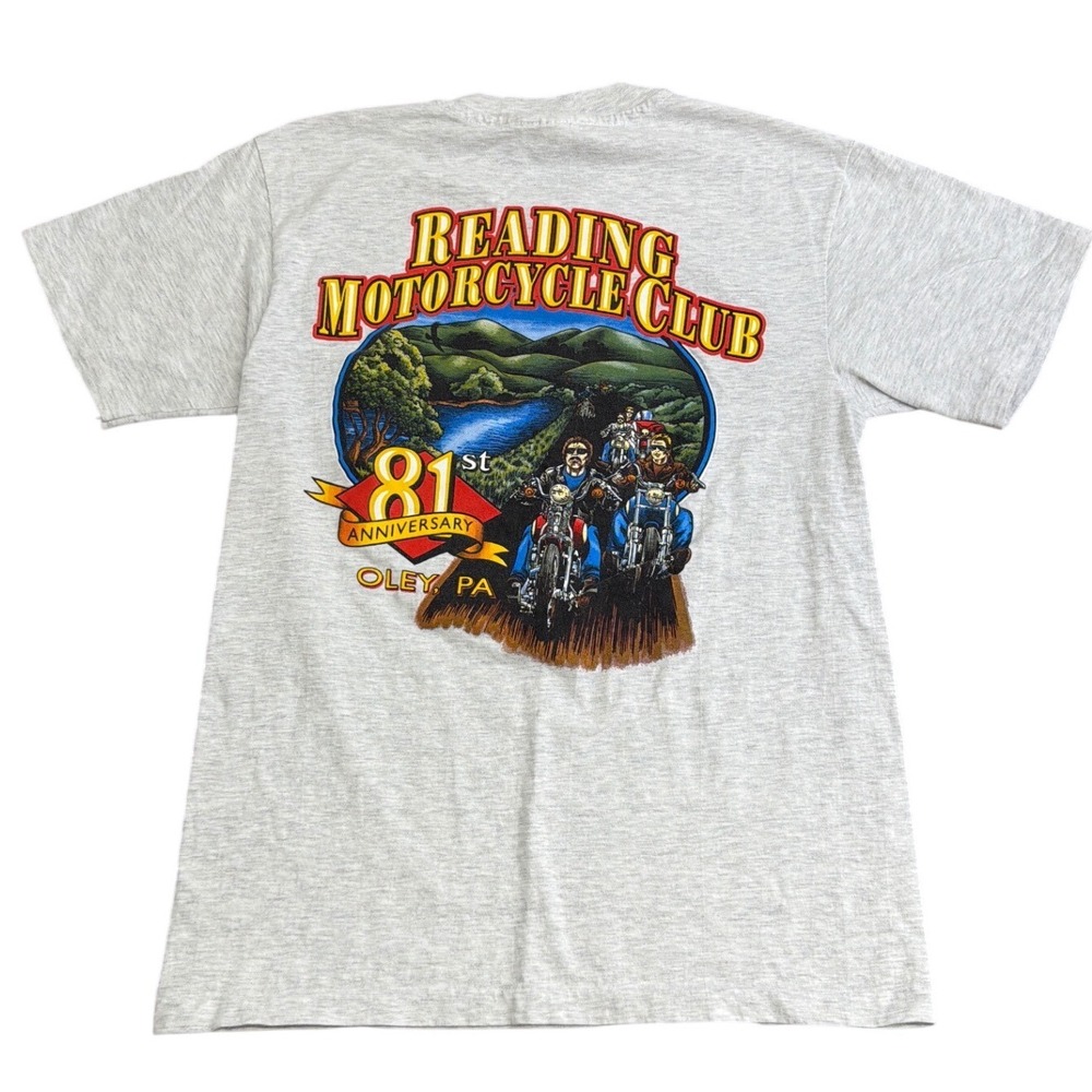 Vintage Reading Motorcycle Club 81st Anniversary T-Shirt Gray Hanes Beefy-T Med